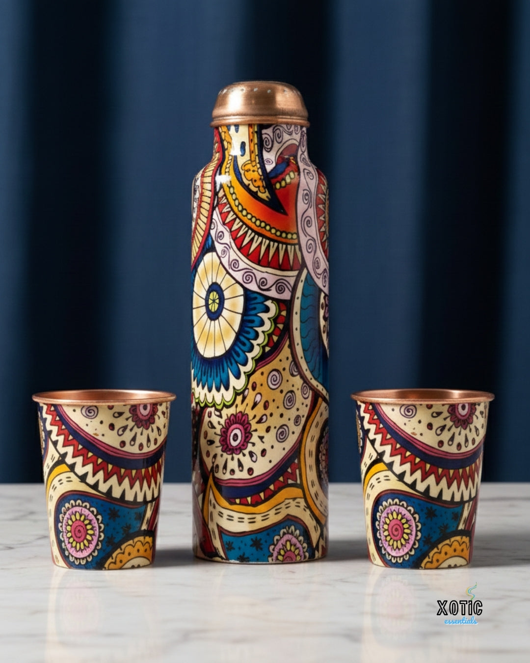 Mandala Copper Bottle Set – Vibrant Edition