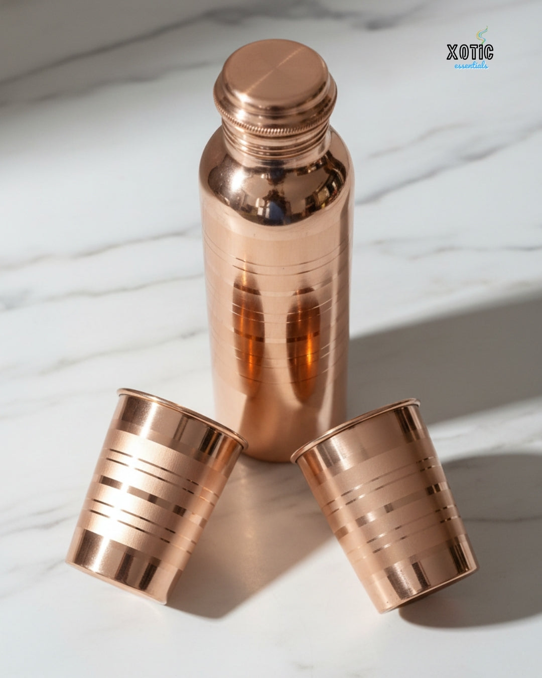Pure Copper Bottle Set – Classic Striped Finish