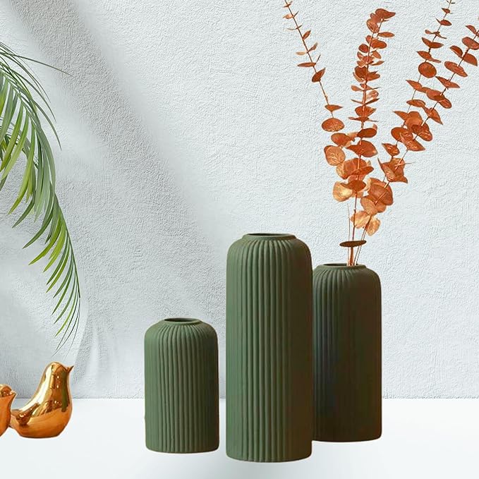 Xotic essentials Modern Ceramic Flower Vase for home decor, Flower Pots for Home Decoration, Gift Items (Set of 3PCS, Off White)