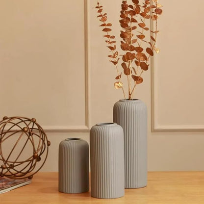 Xotic essentials Modern Ceramic Flower Vase for home decor, Flower Pots for Home Decoration, Gift Items (Set of 3PCS, Off White)