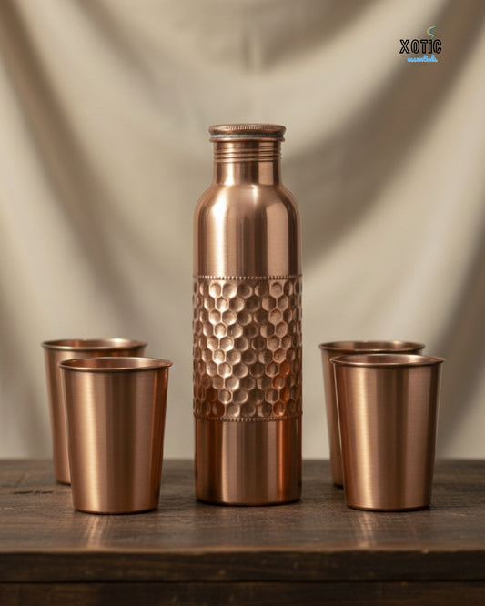 Honeycomb Band Pure Copper Bottle Set