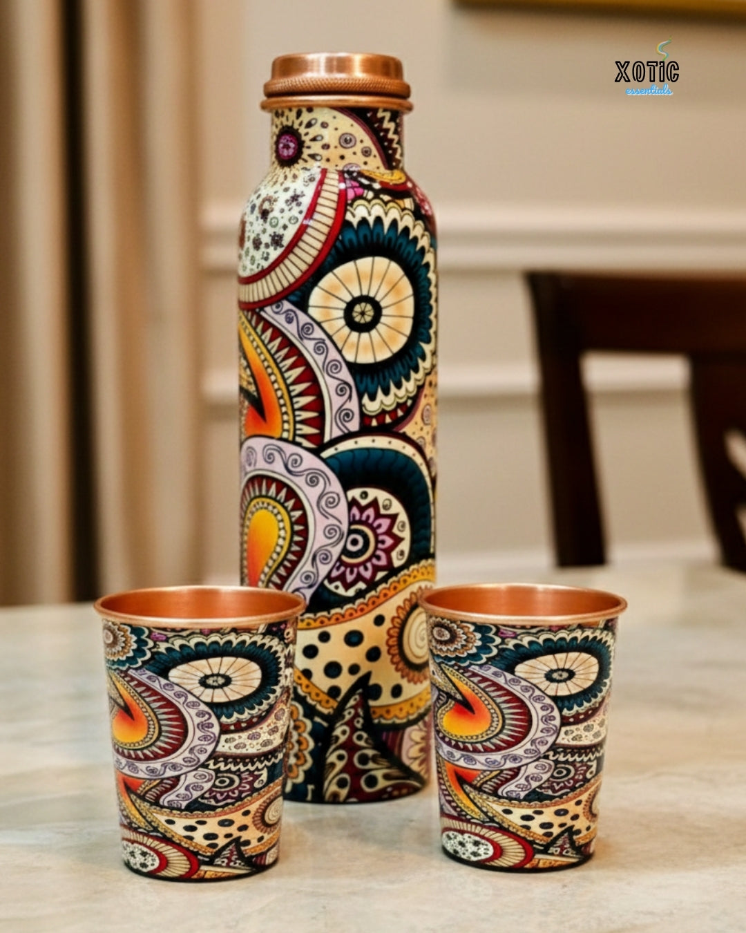 Boho Paisley Printed Copper Bottle Set