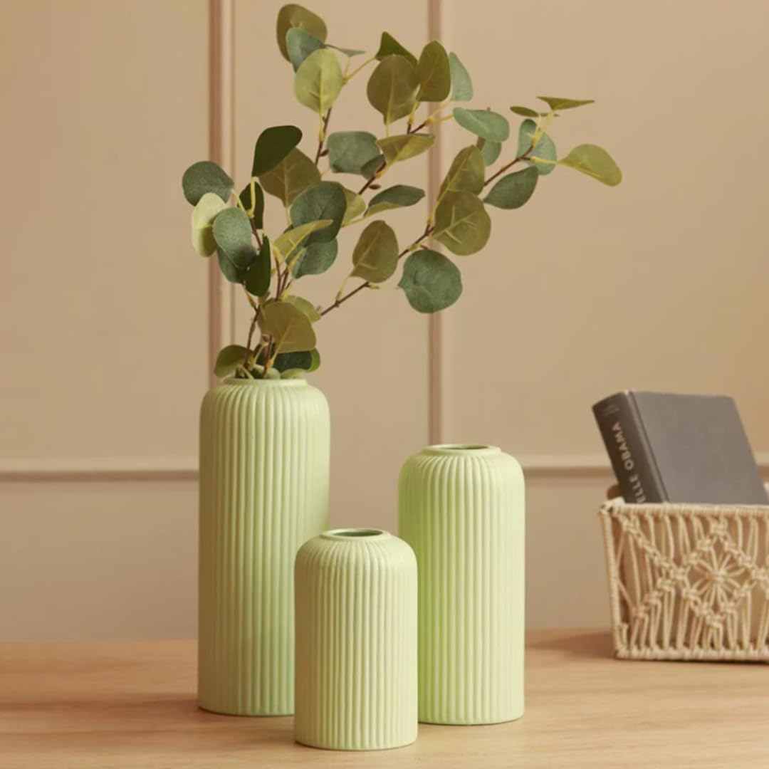 Xotic essentials Modern Ceramic Flower Vase for home decor, Flower Pots for Home Decoration, Gift Items (Set of 3PCS, Off White)