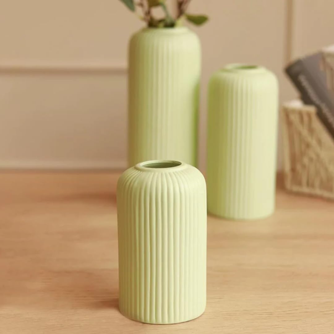Xotic essentials Modern Ceramic Flower Vase for home decor, Flower Pots for Home Decoration, Gift Items (Set of 3PCS, Off White)