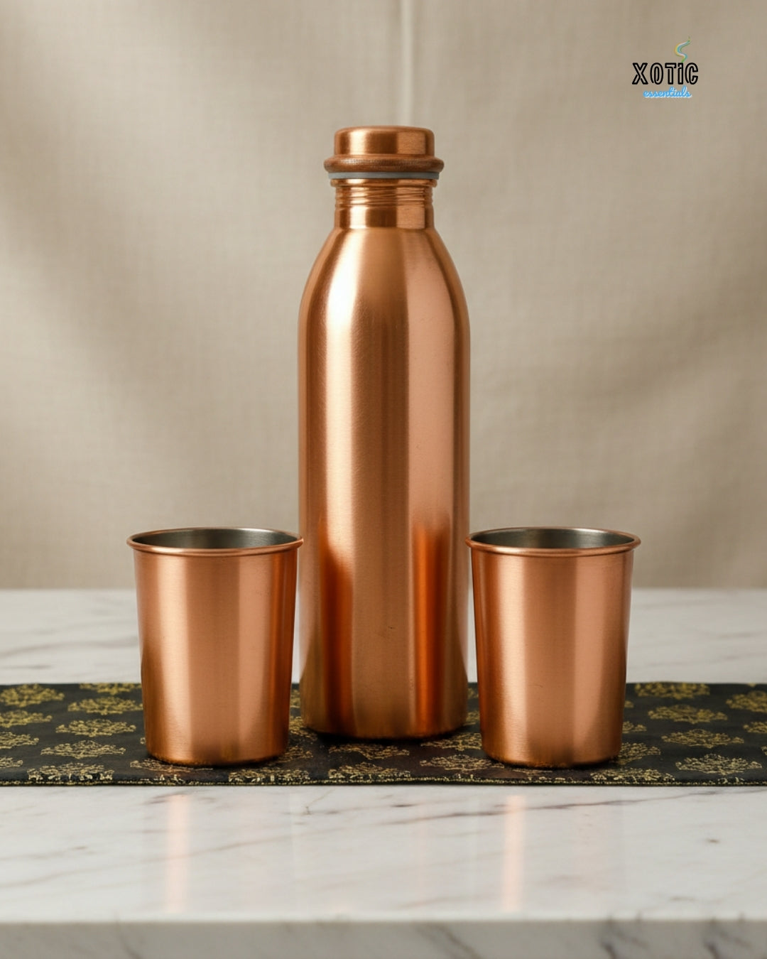 Premium Plain Copper Water Bottle Set