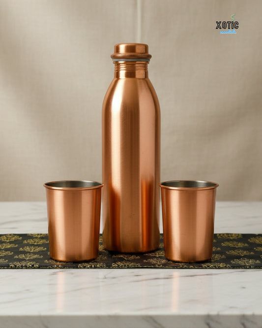 Premium Plain Copper Water Bottle Set