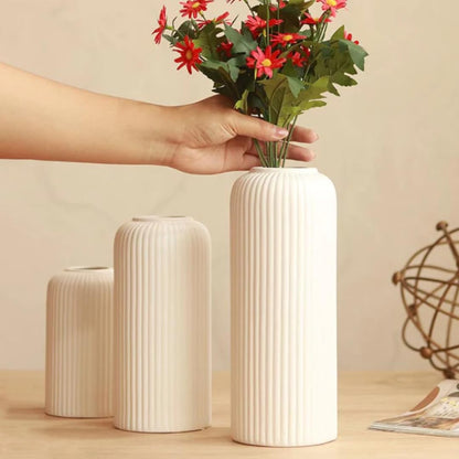Xotic essentials Modern Ceramic Flower Vase for home decor, Flower Pots for Home Decoration, Gift Items (Set of 3PCS, Off White)