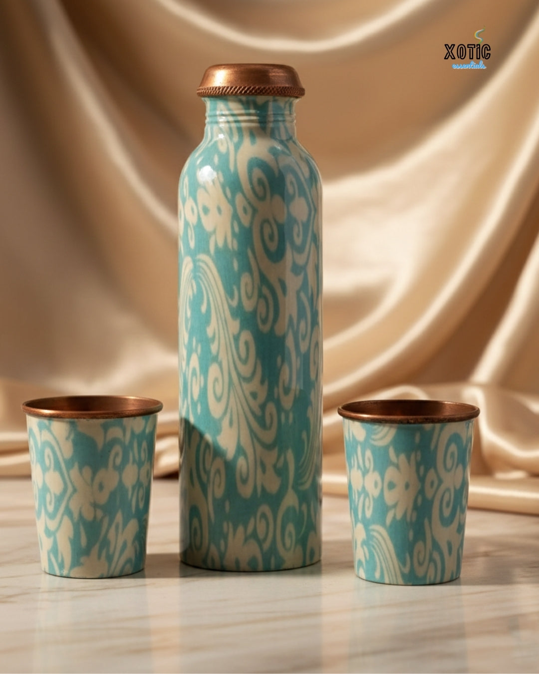 Vintage Aqua Pattern Copper Bottle Set
