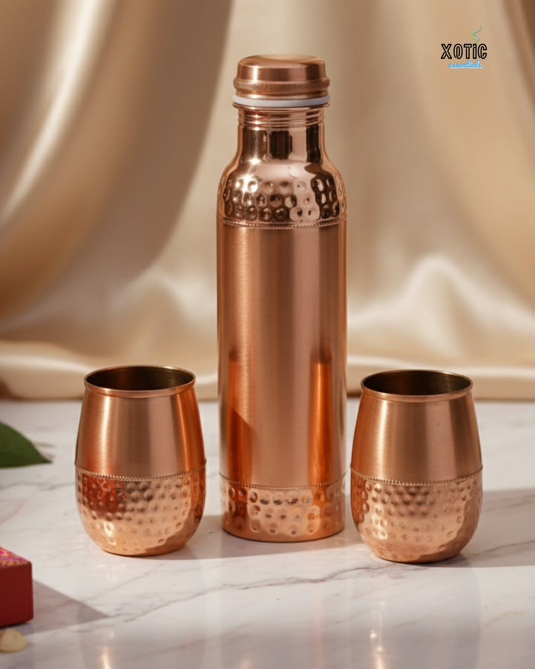Classic Hammered Pure Copper Bottle Set