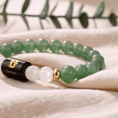 XOTIC Gemini (Mithun Rashi) Zodiac Green Aventurine & Milky Quartz Bracelet | Natural Crystal Healing Bracelet for Prosperity, Confidence & Communication