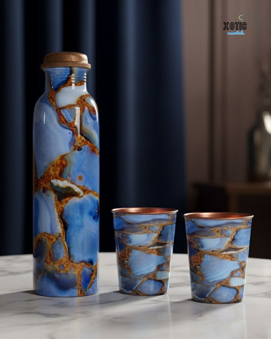 Blue Marble Pure Copper Bottle Set