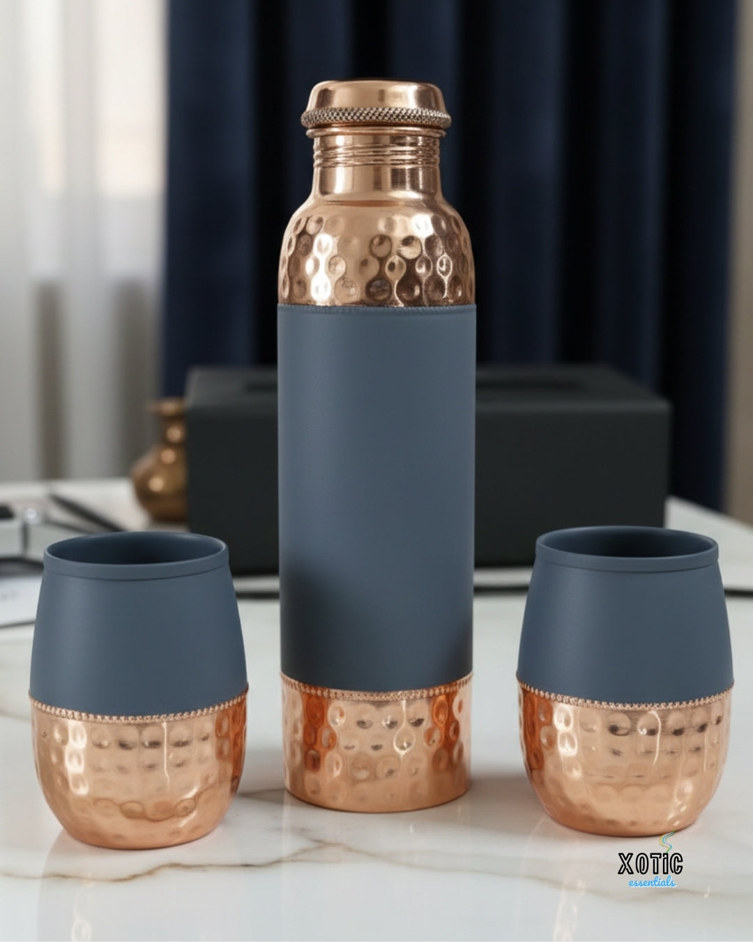 Hammered Charcoal Copper Bottle Set