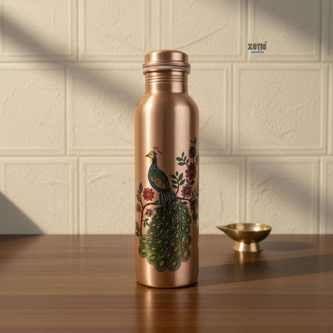 Pure Copper Bottle Set (Peacock Edition)