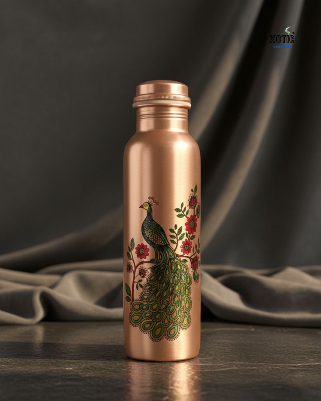 Pure Copper Bottle Set (Peacock Edition)