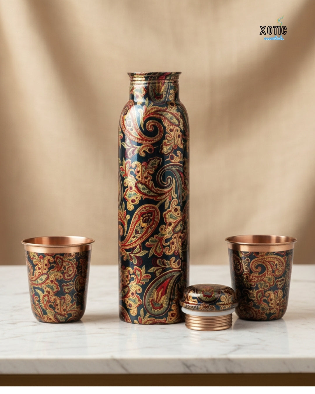Royal Paisley Copper Bottle Set – Heritage Edition