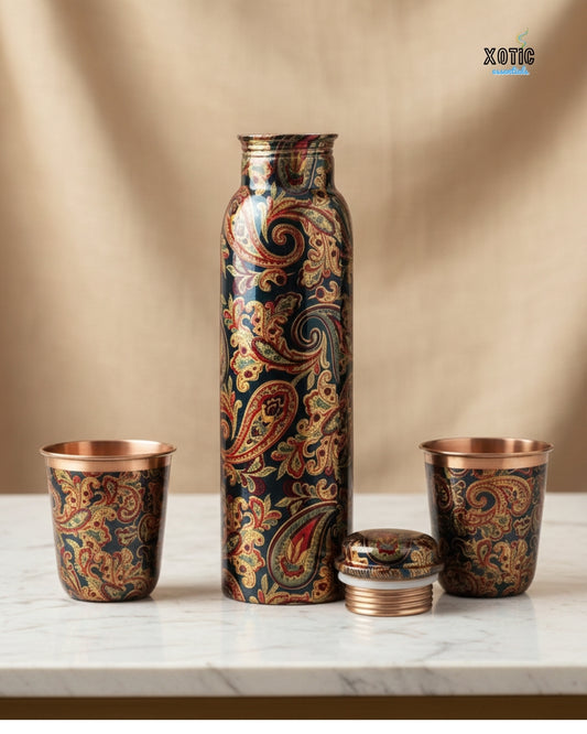 Royal Paisley Copper Bottle Set – Heritage Edition