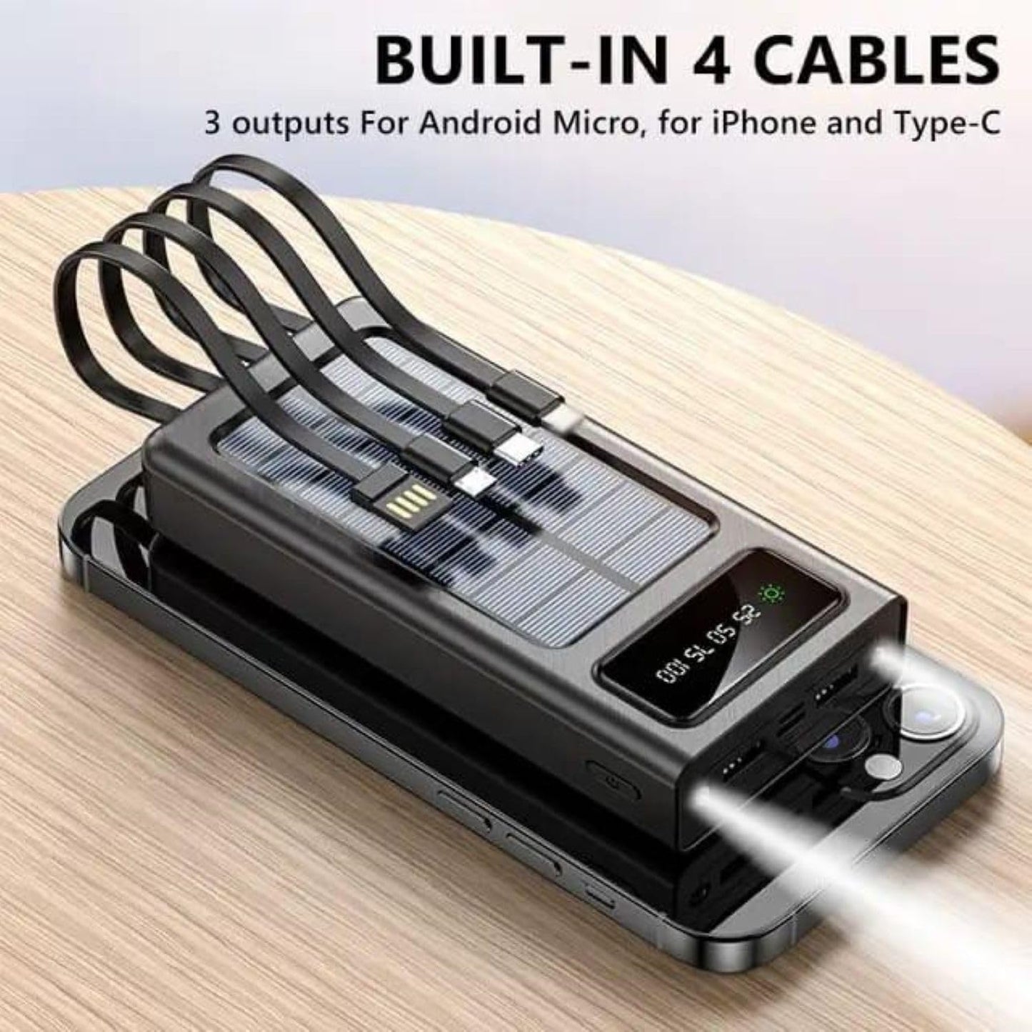 The Xotic Essentials 10000mAh Solar Power Bank with Built-in 4 Cables: Your Ultimate Off-Grid Charger