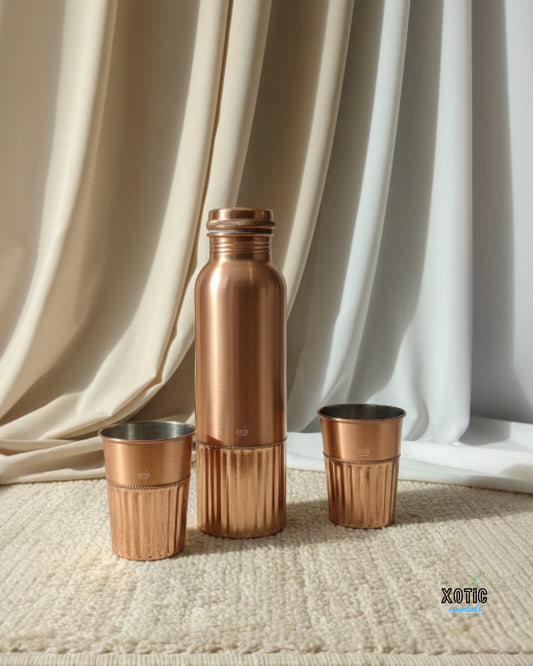 Pure Copper Bottle Set -  Brushed Matte Finish