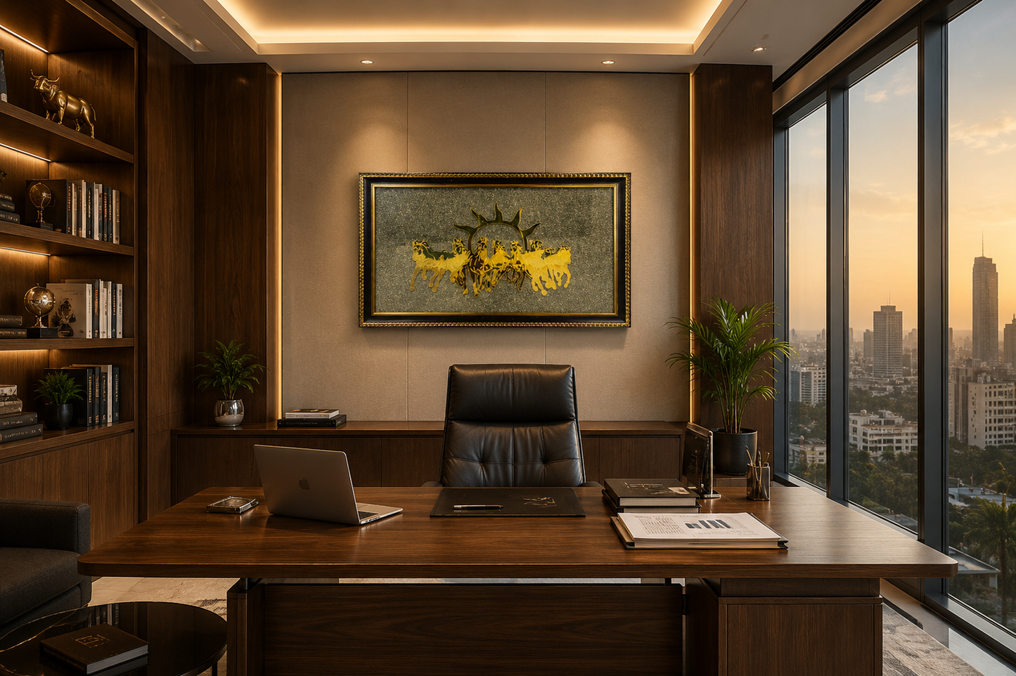 XOTIC Essentials 7 Running Horses on Pyrite Frame Wall Decor (12 x 18 Inch) | Luxury Vastu & Prosperity Décor | Premium Gold Finish