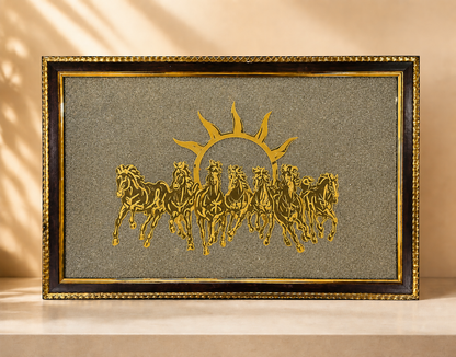 XOTIC Essentials 7 Running Horses on Pyrite Frame Wall Decor (12 x 18 Inch) | Luxury Vastu & Prosperity Décor | Premium Gold Finish