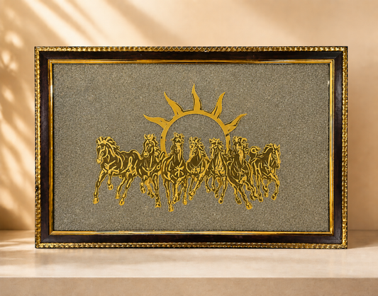 XOTIC Essentials 7 Running Horses on Pyrite Frame Wall Decor (12 x 18 Inch) | Luxury Vastu & Prosperity Décor | Premium Gold Finish