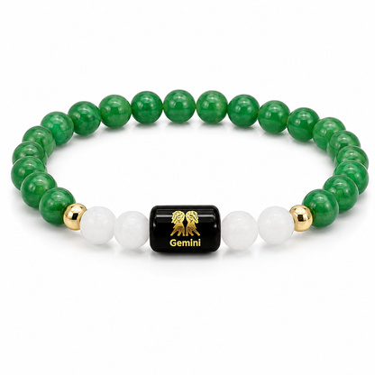 XOTIC Gemini (Mithun Rashi) Zodiac Green Aventurine & Milky Quartz Bracelet | Natural Crystal Healing Bracelet for Prosperity, Confidence & Communication