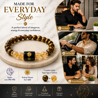 XOTIC Leo (Singh Rashi) Zodiac Tiger Eye & Citrine Bracelet