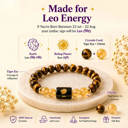 XOTIC Leo (Singh Rashi) Zodiac Tiger Eye & Citrine Bracelet