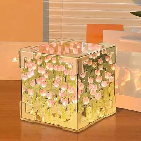 DIY Tulip Cube Mirror Lamp | 21 Flowers LED Decorative Lamp (Square)