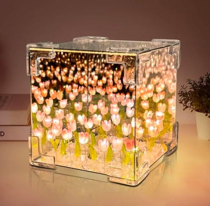 DIY Tulip Cube Mirror Lamp | 21 Flowers LED Decorative Lamp (Square)